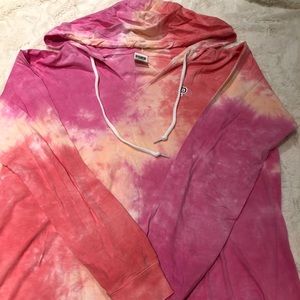 VS PINK Tee Hoodie / T-Shirt Material Tie-Dye Hooded Pullover Top - OVERSIZED